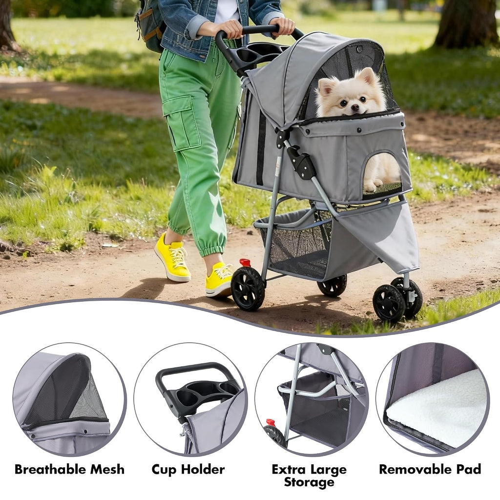 DUMOS 3 Wheels Pet Stroller for Small Dogs and Cats, Foldable