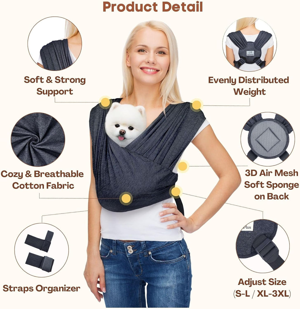 Small Dog Sling Carrier, Hands-Free, Charcoal Black, Regular