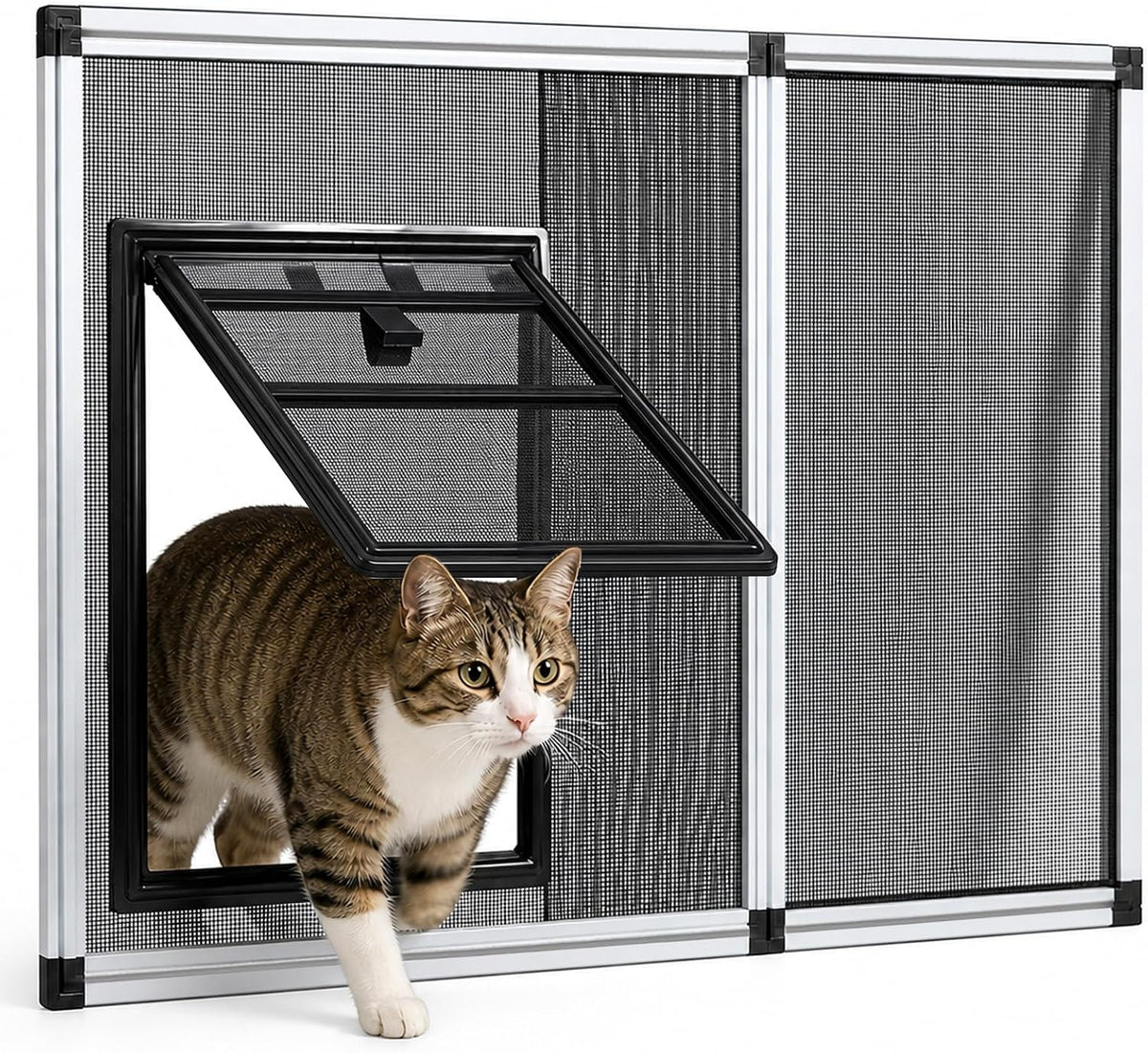 Bug-Proof Screen Cat Door for Window,Fits 30'' - 37'' Adjust Width Window