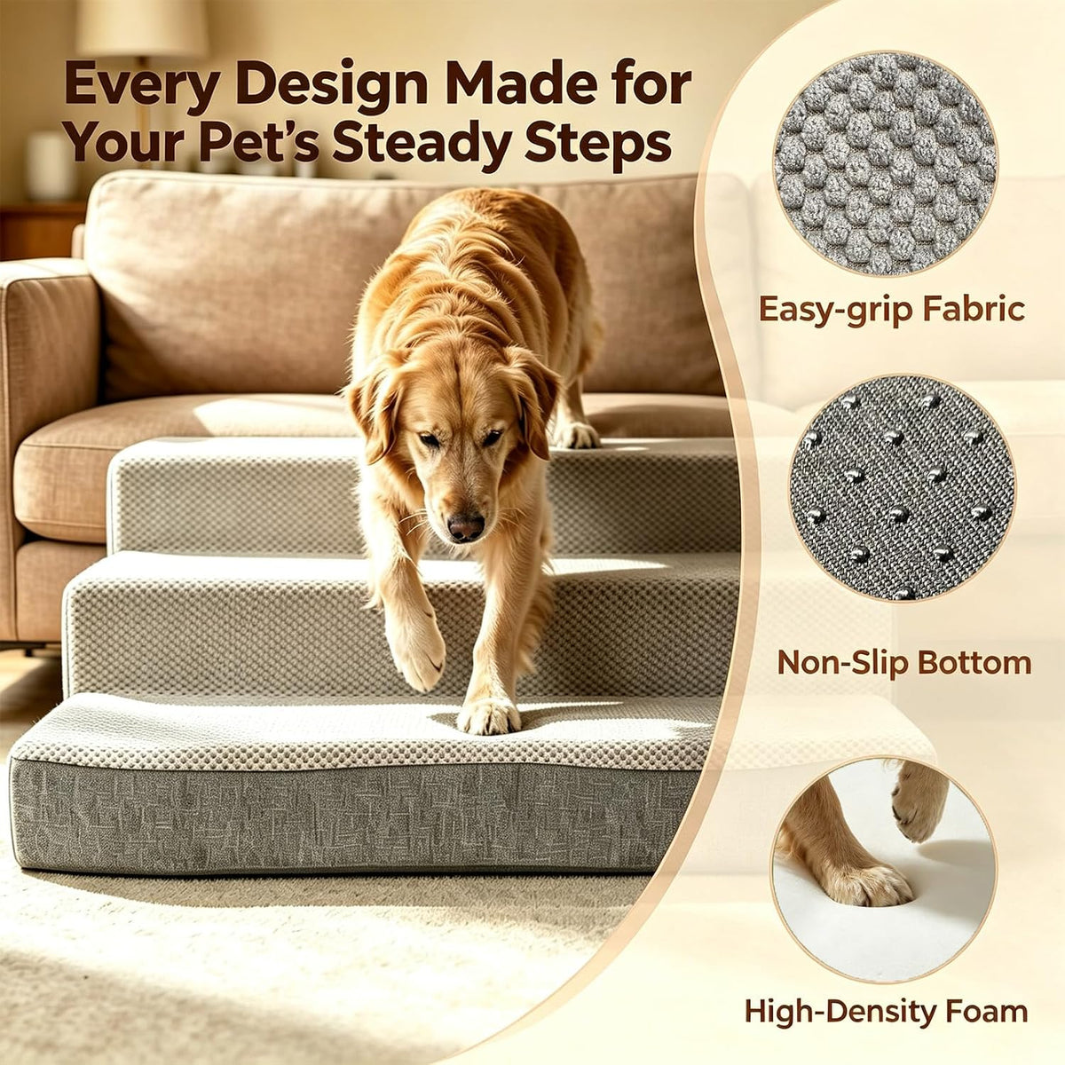 36" Extra Wide Dog Stairs for Large Dogs,Dog Ramp for Couch,3-Step