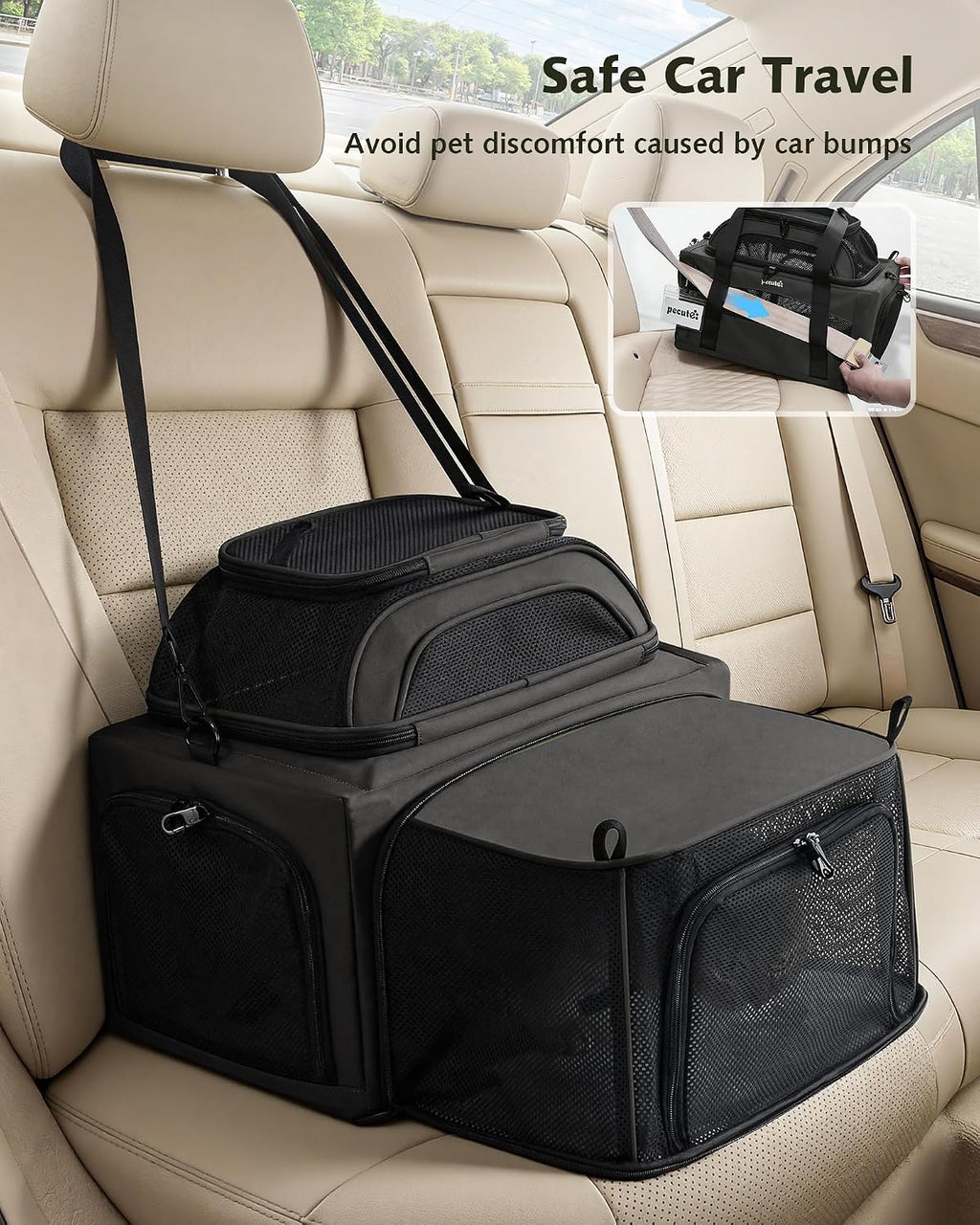 Pecute Top Expandable Airline Approved Pet Carrier for Cats, Dark Gray