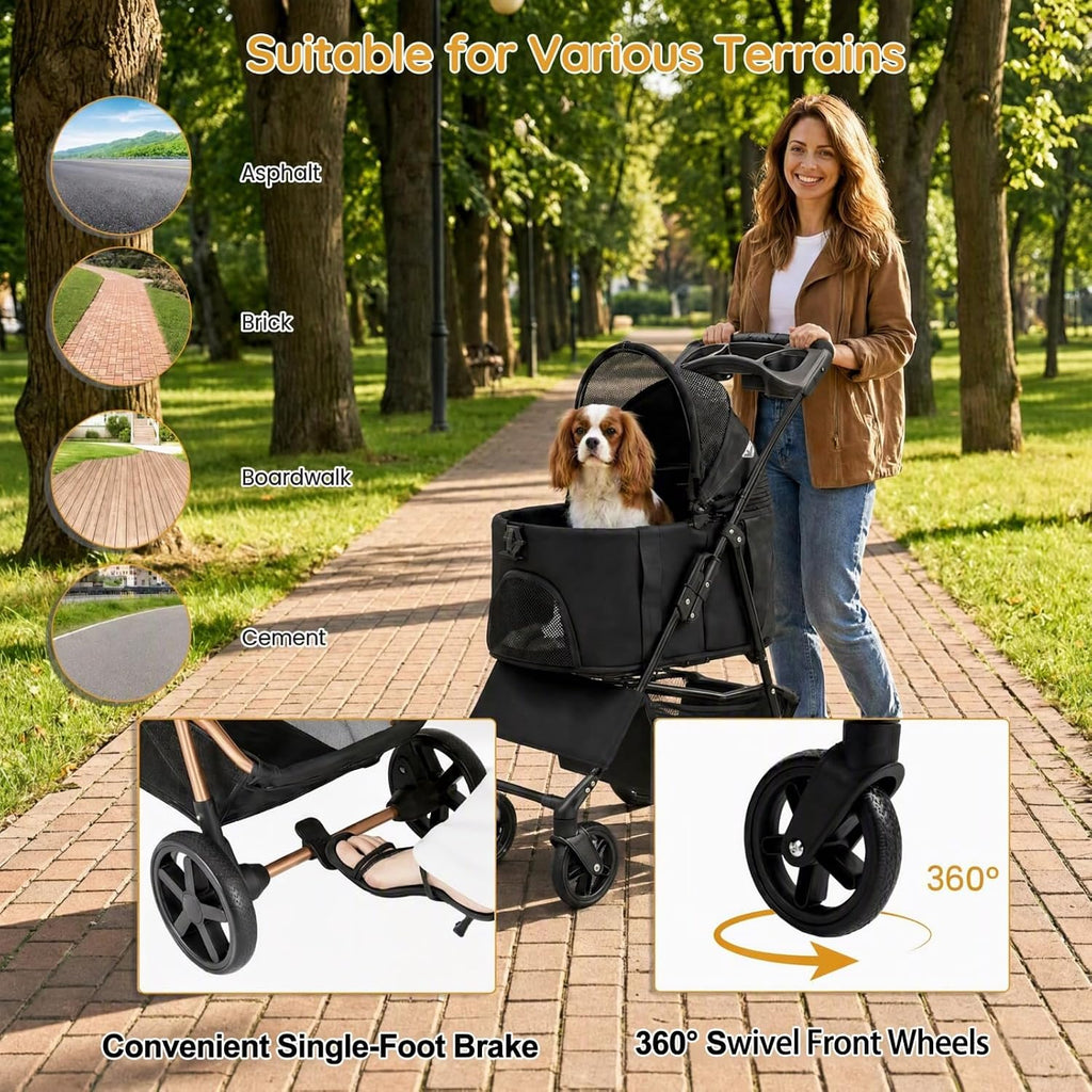 GIANTEX Dog Stroller for Small Dogs & Cats with Detachable Carrier (Black)