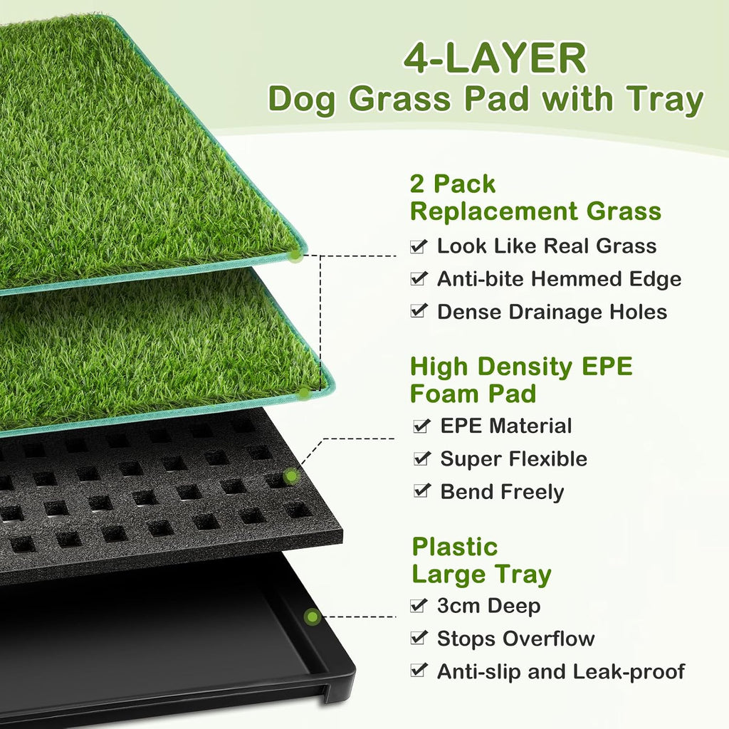 Dog Grass Pad with Tray 34x23in, 2 Pack Artificial Grass for Dog Litter Box, Leak-Proof Dog Potty Tray with EPE Foam Pad