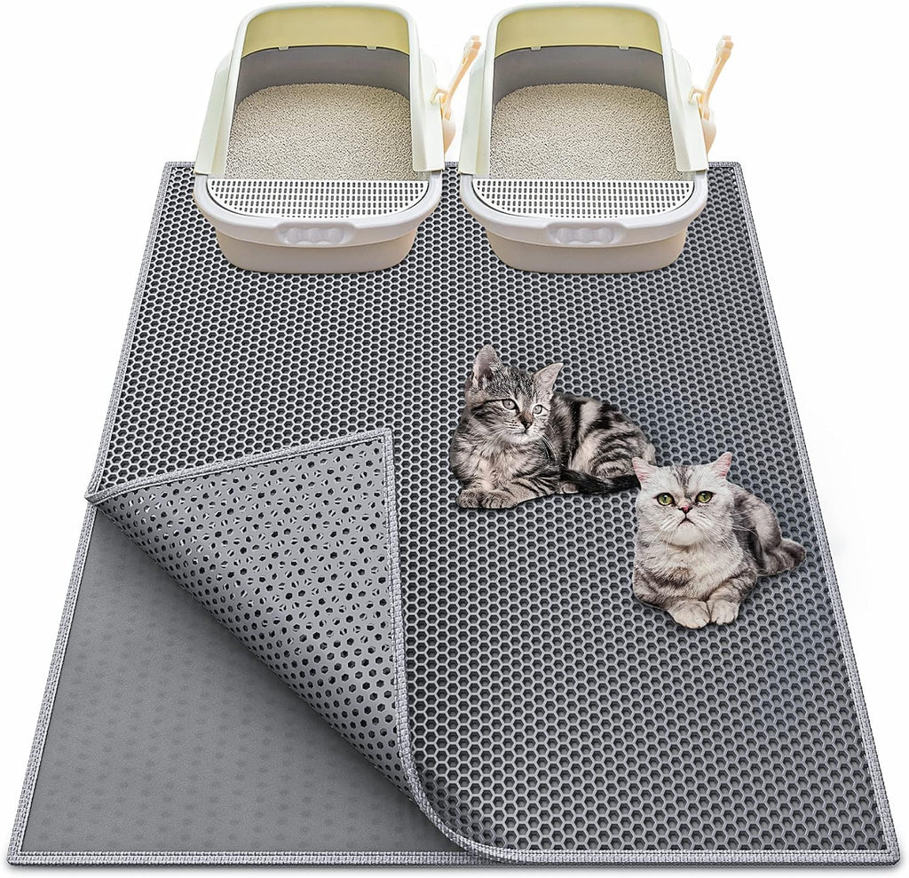 Waretary Cat Litter Mat, 36"x30", Waterproof, Scatter Control, Grey