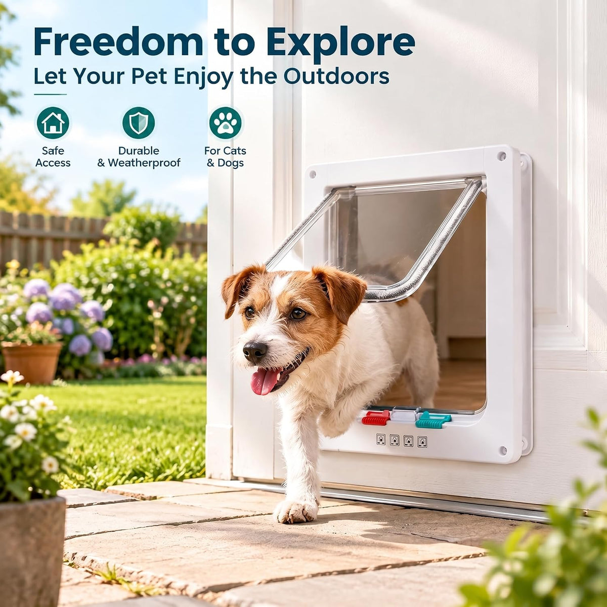 Cat Door 4 Way Lock Pet Flap for Interior Exterior Doors M