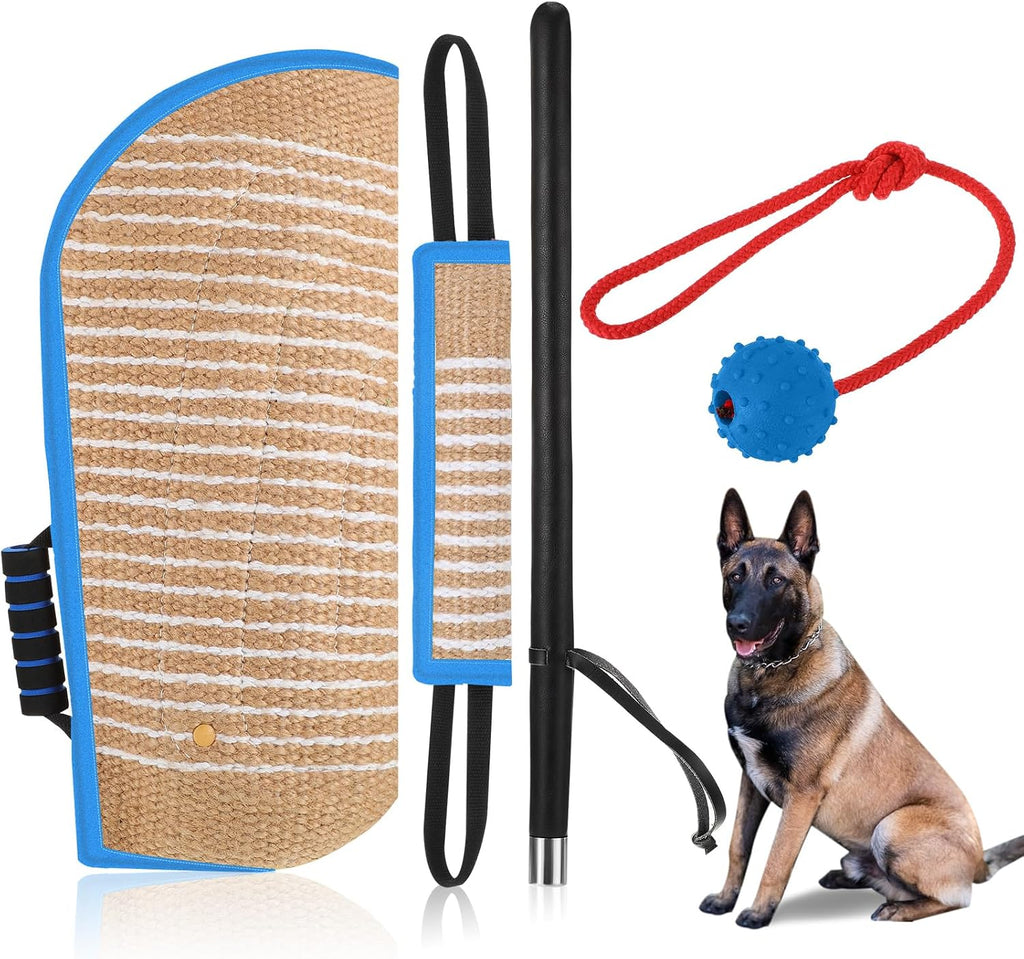 Leyndo 4 Pcs Dog Training Sleeve Set with Tug Pillow Stick Ball, Green