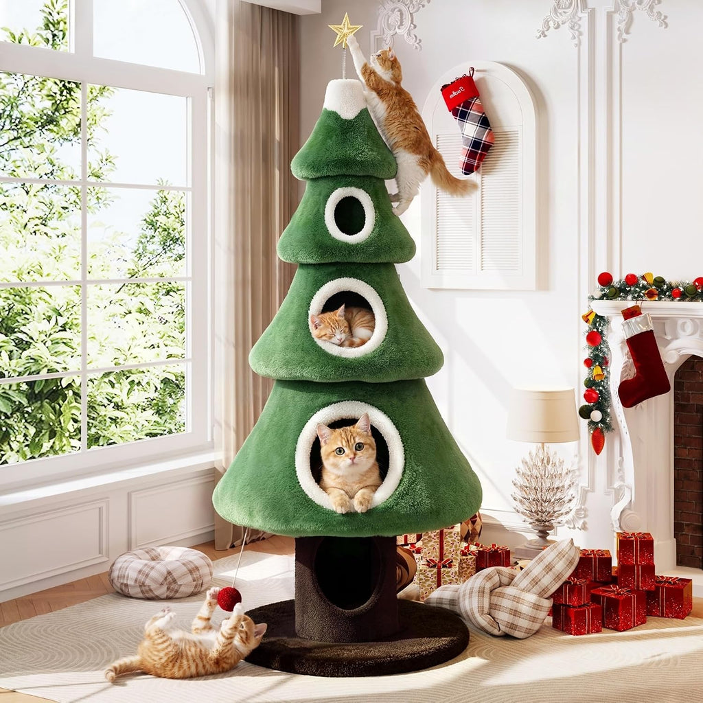 SHA CERLIN 76" Christmas Cat Tree Tower, Multi-Level Condo for Indoor Cats