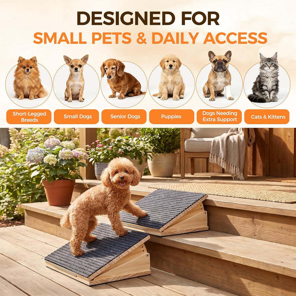 Dog Ramp for Stairs, Adjustable Wooden Pet Ramp with Anti-Slip Carpet (2)