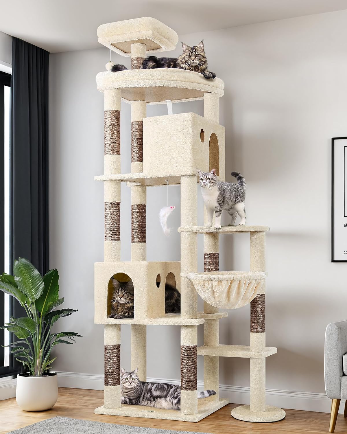 Globlazer Giant Cat Tree for Indoor Large Cats, 83in, F83, Light Grey