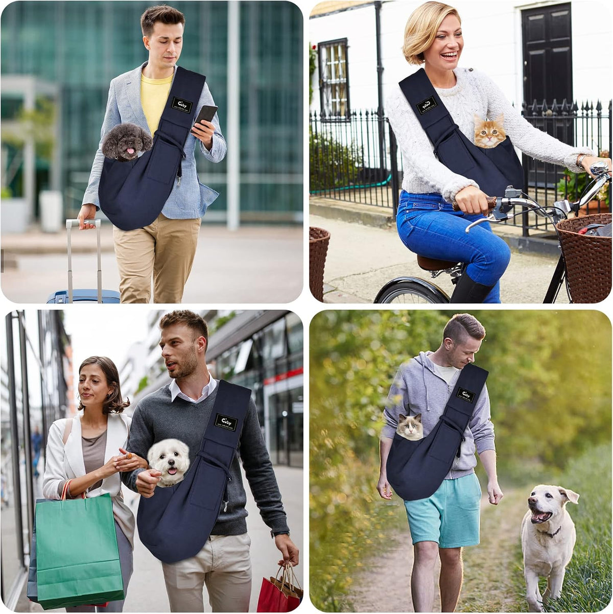 Dog and Cat Sling Carrier - Hands Free Reversible Pet Sling Bag - Ring Sling Adjustable - Suitable for Puppy, Small Dogs