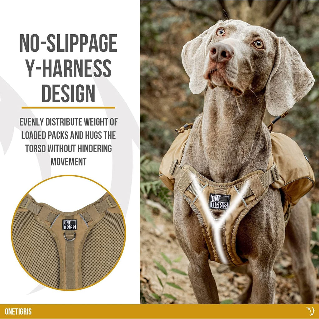 ONETIGRIS Y-Shaped Dog Backpack No Pull CAMLUS Dog Saddle Bag with D-Rings, Lightweight Dog Pack Hiking Gear for Dogs Hu