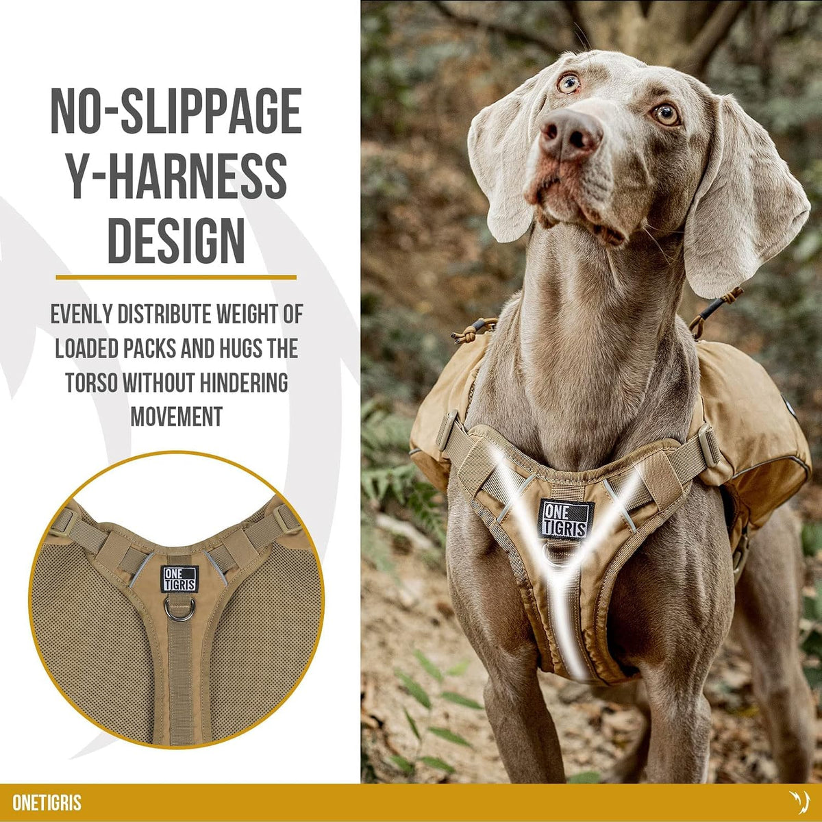 ONETIGRIS Y-Shaped Dog Backpack No Pull CAMLUS Dog Saddle Bag with D-Rings, Lightweight Dog Pack Hiking Gear for Dogs Hu