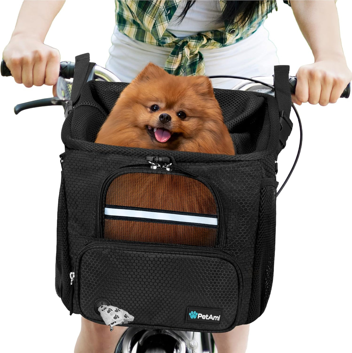 PetAmi Dog Bike Basket, Soft-sided Ventilated Pet Carrier Backpack, Black