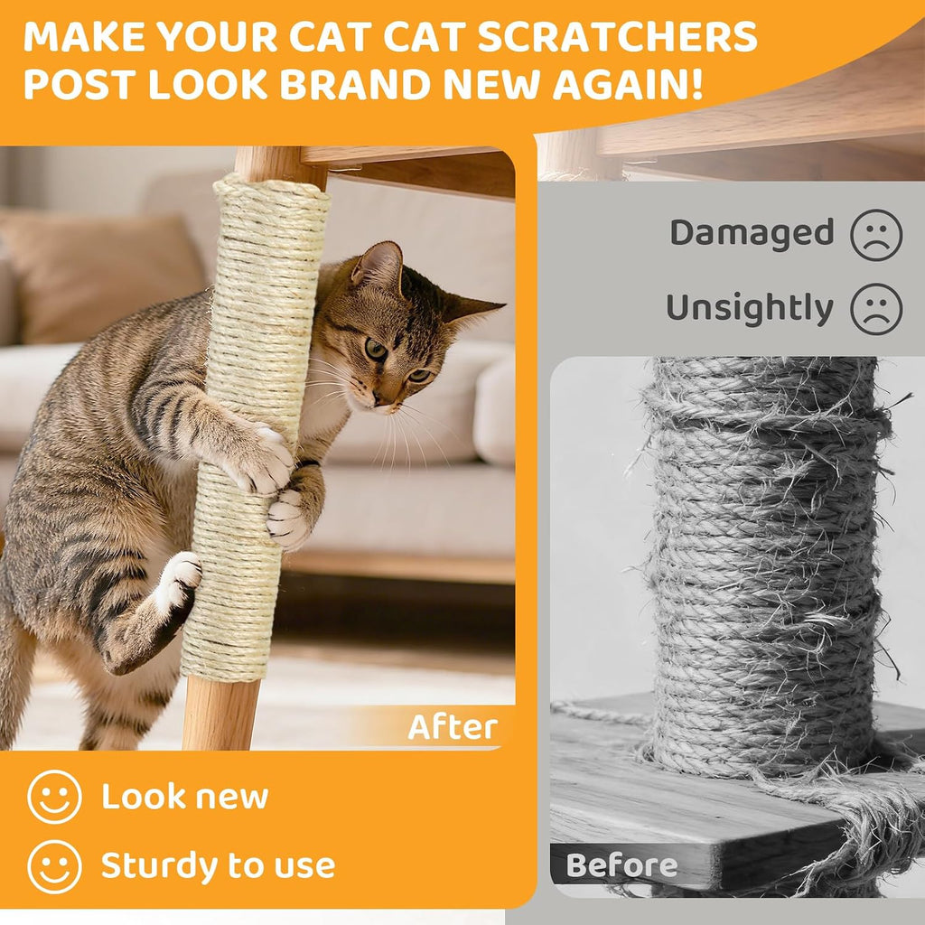 White Sisal Rope for Cat Tree and Scratching Post 5mm 1/5 Inch, 100 Feet