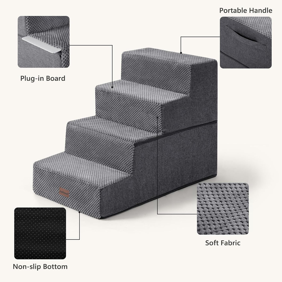 Dog Steps for Bed or Couch,4-Step Pet Stairs for Small Dogs & Cats