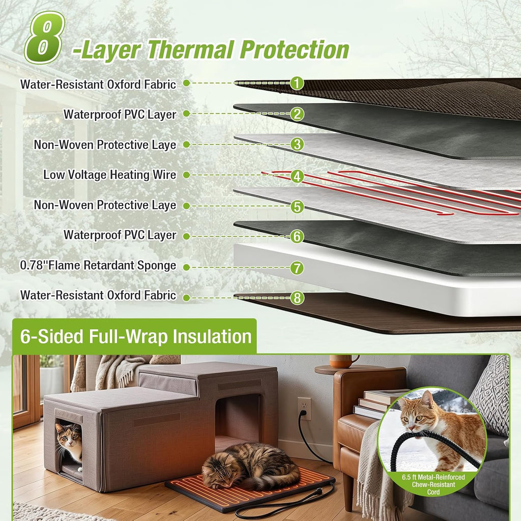 Large Heated Outdoor Cat House Insulated Weatherproof for 2-4 Cat