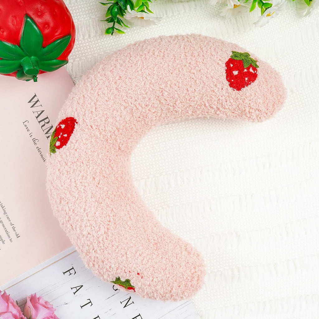 Cat Calming Pillow for Indoor Pet Soft Fluffy Neck Pillow(Pink, Strawberry)