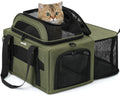 Pecute Top Expandable Airline Approved Pet Carrier for Cats, Olive Green