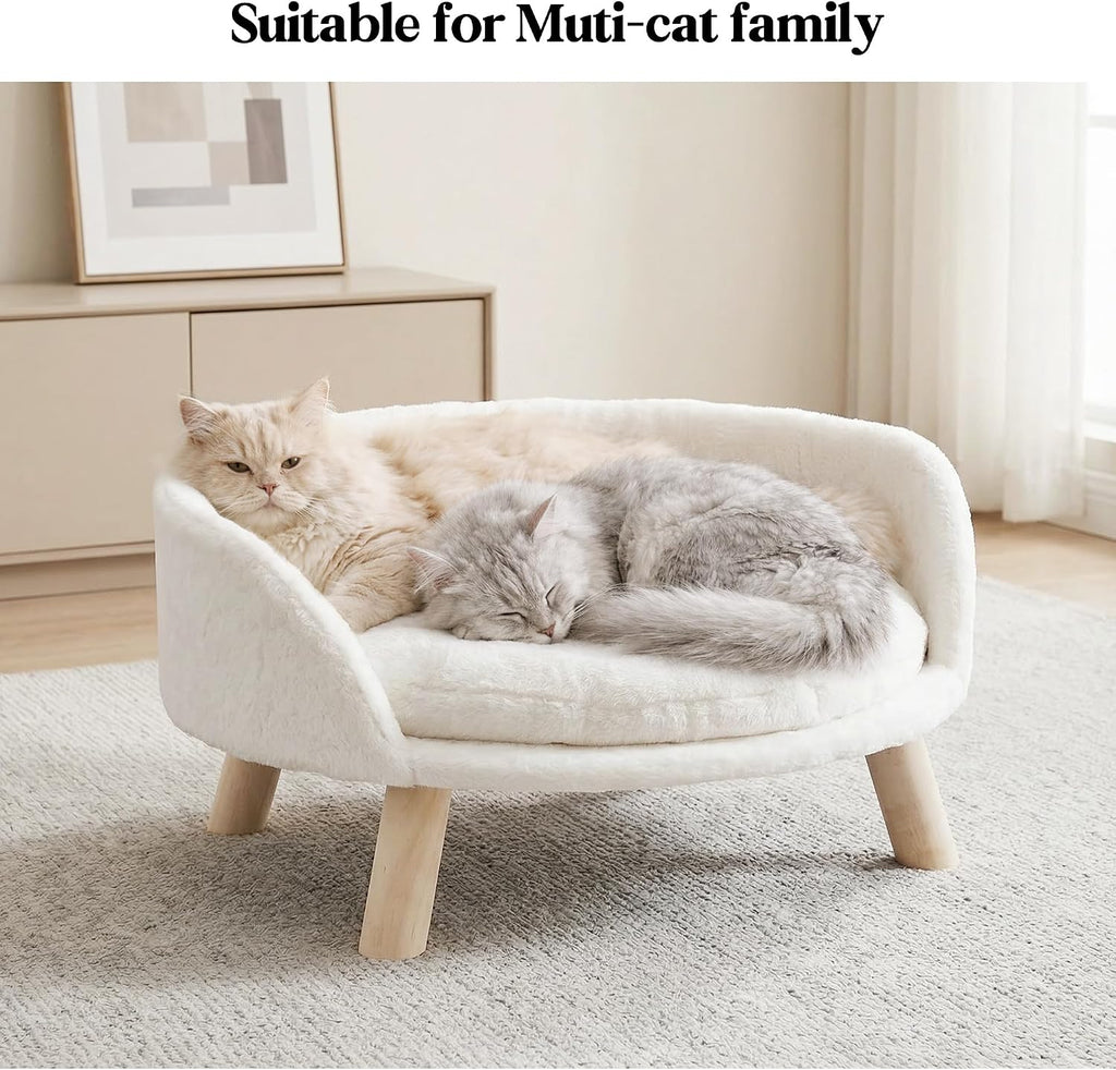 Happy & Polly Cat and Dog Sofa Bed, Cream, Plush, 21 in, Removable Cushion (Large)