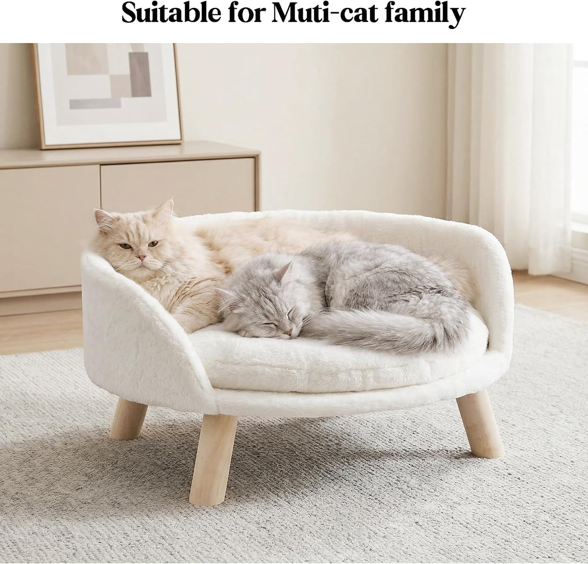 Happy & Polly Cat and Dog Sofa Bed, Cream, Plush, 21 in, Removable Cushion (Large)