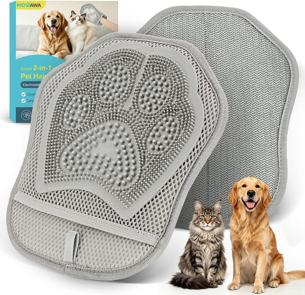Pet Hair Remover Glove for Dogs & Cats, 2-in-1 Electrostatic Silicone Tips