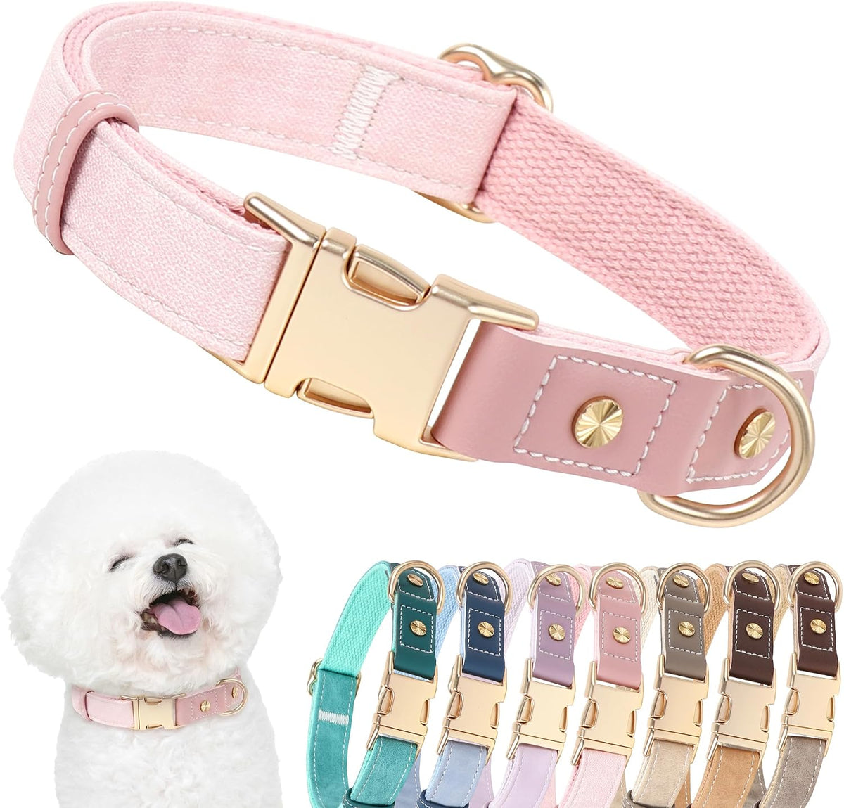 PU Leather Dog Collars for Small Dogs,Classic Adjustable Pink Dog Collars with Quick Release Metal Buckle,Easy Clean and