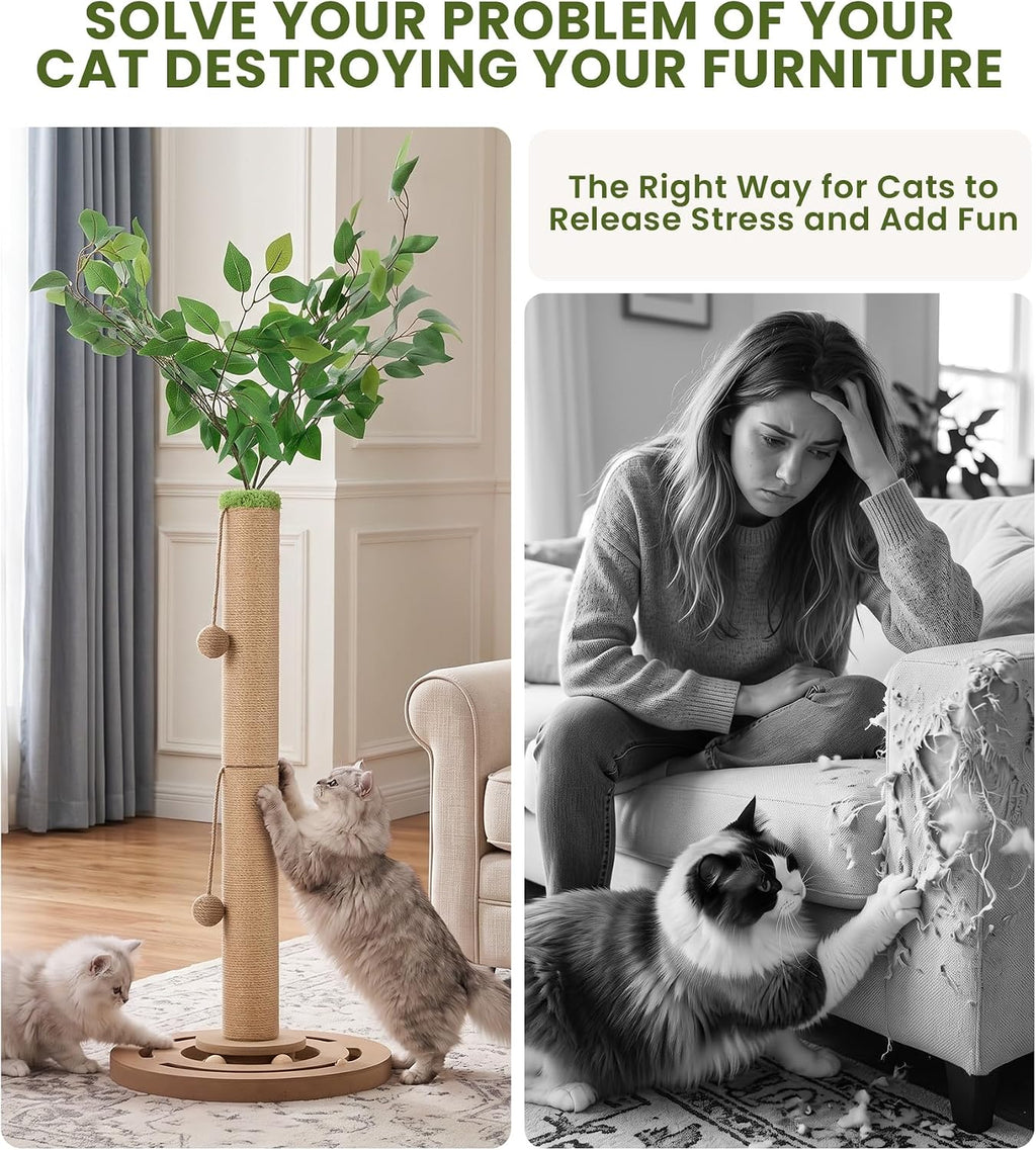 36"Cat Scratching Post With Interactive Cat Toys,Brown Cat Scratching Board