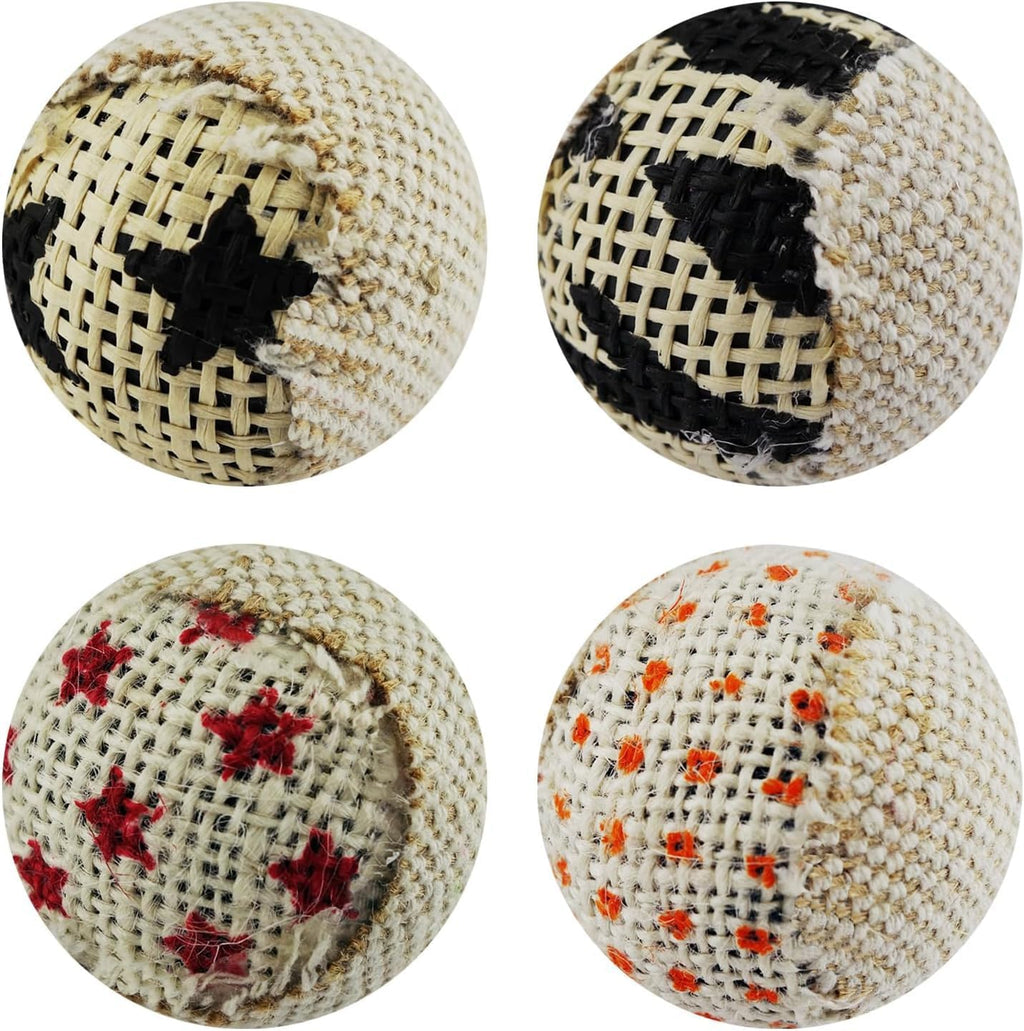 TTcat Canvas Burlap Cat Toy Balls, 4 Pack Natural Woven Linen Cat Play Balls, Durable Textured Kitten Chew Chase Toys, L