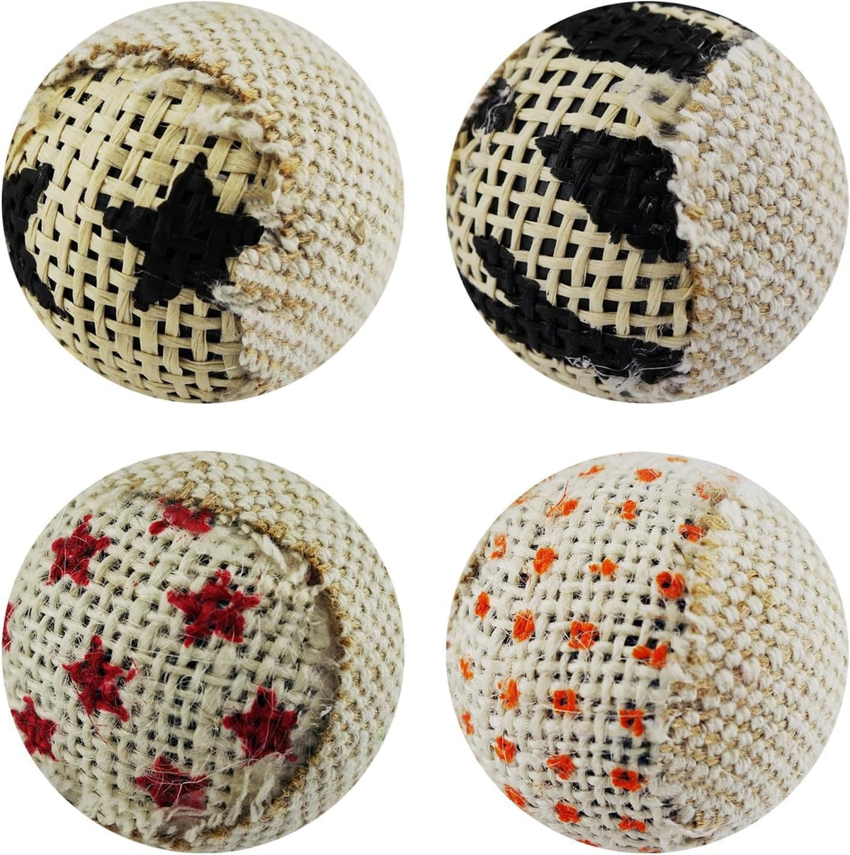 TTcat Canvas Burlap Cat Toy Balls, 4 Pack Natural Woven Linen Cat Play Balls, Durable Textured Kitten Chew Chase Toys, L