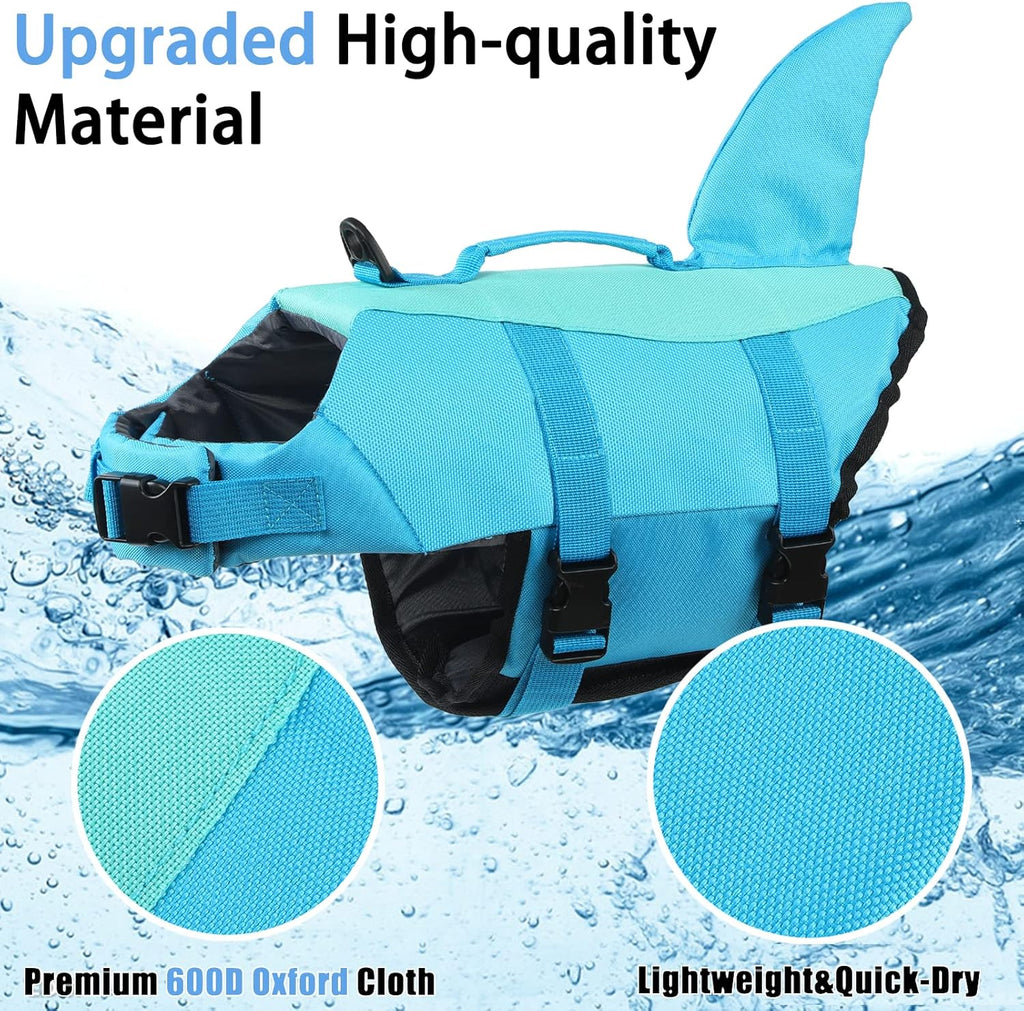 EMUST Shark Dog Life Jackets for Water Safety - Adjustable Ripstop Pet Life Vest with Rescue Handle for Swimming Pool, B