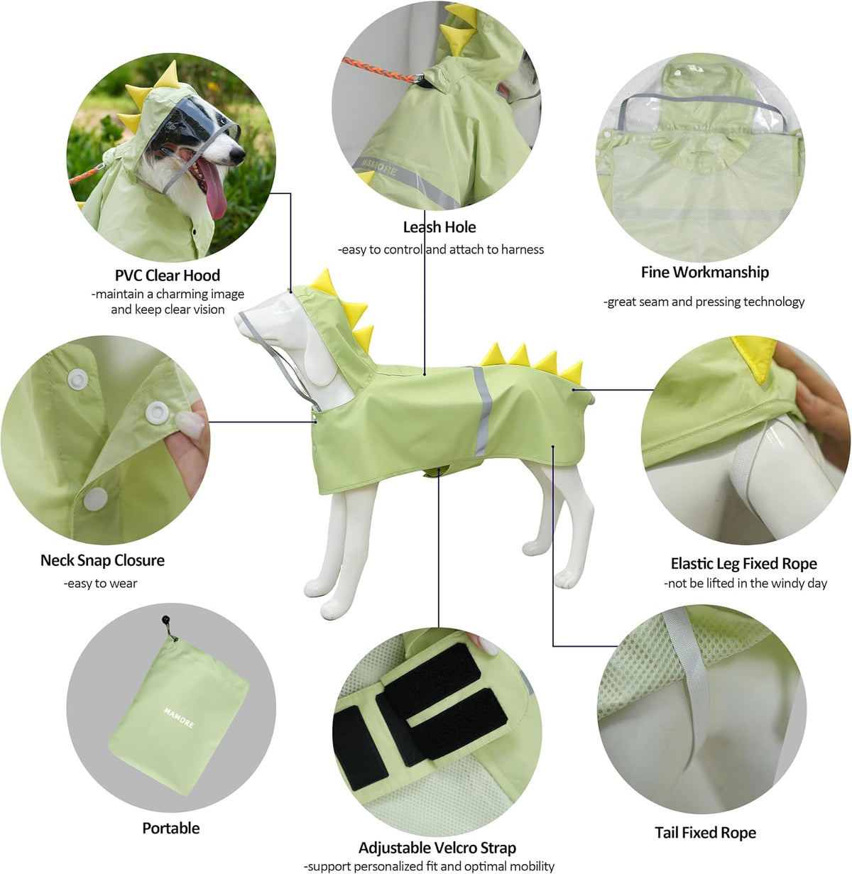 MAMORE Waterproof Dog Raincoat,Adjustable Dog Rain Coat with Hood