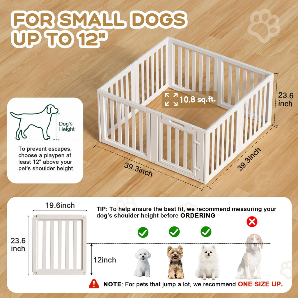 LoveTail Dog Playpen Indoor,Puppy Playpen,White 23.6" H, 8 Panels