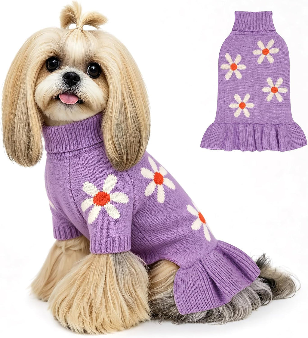 WOYYHO Small Dog Sweater Dress with Pumpkin Print, Halloween Dog Clothes