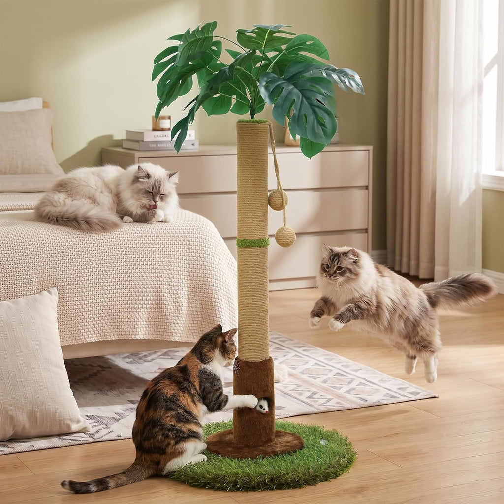 35" inch Cat Scratching Post,sisal cat Scratcher Tree with Leaves