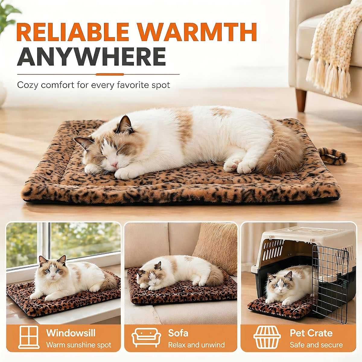Self Warming Cat Pad for Cats and Small Dogs, Non Electric Thermal Pet Mat, Washable Soft Sleeping Mat with Non Slip Bac