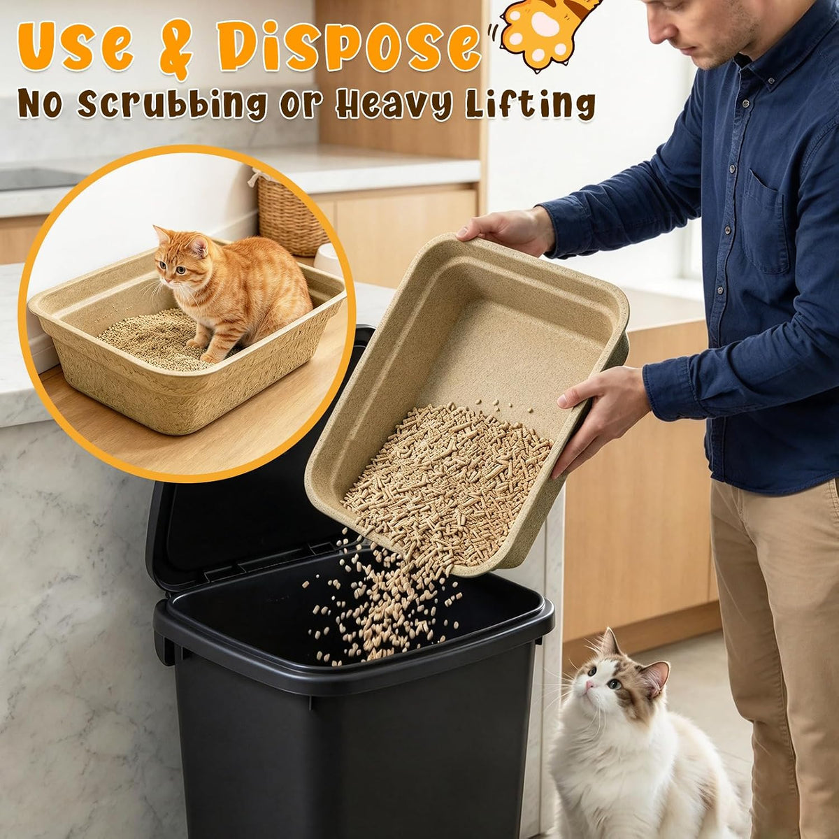 8 Pack Disposable Cat Litter Box, 17 x 13.2 x 4 Inch Large Kitty Litter Box Pans Paper Cat Litter Tray for Hamster, Guin