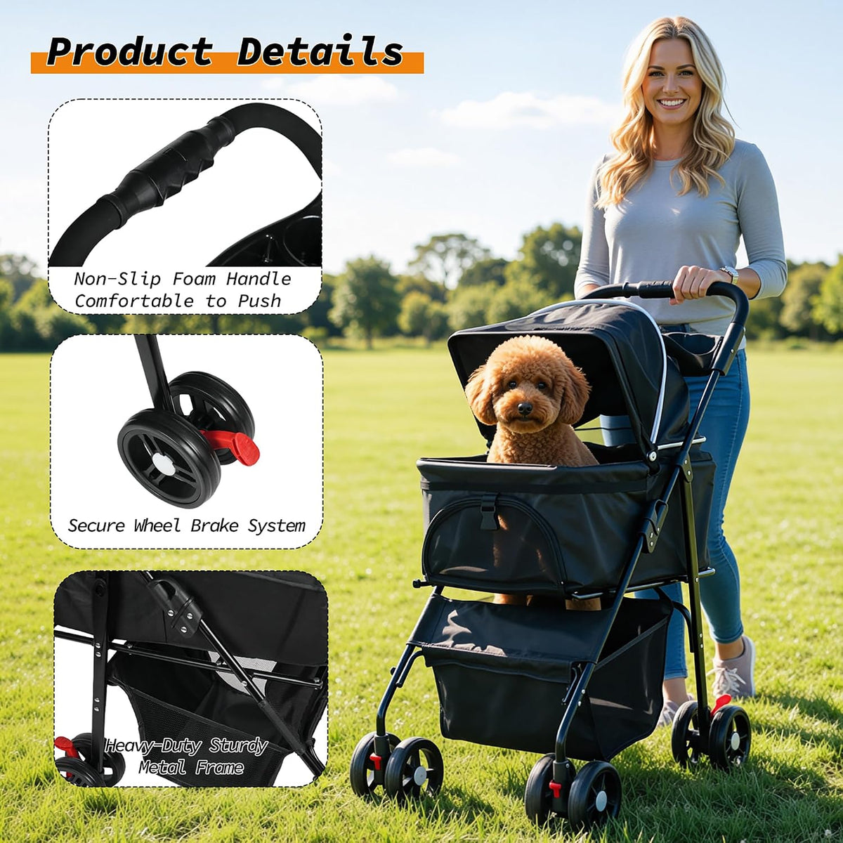 3-in-1 Pet Stroller, Carrier & Car Seat for Dogs & Cats