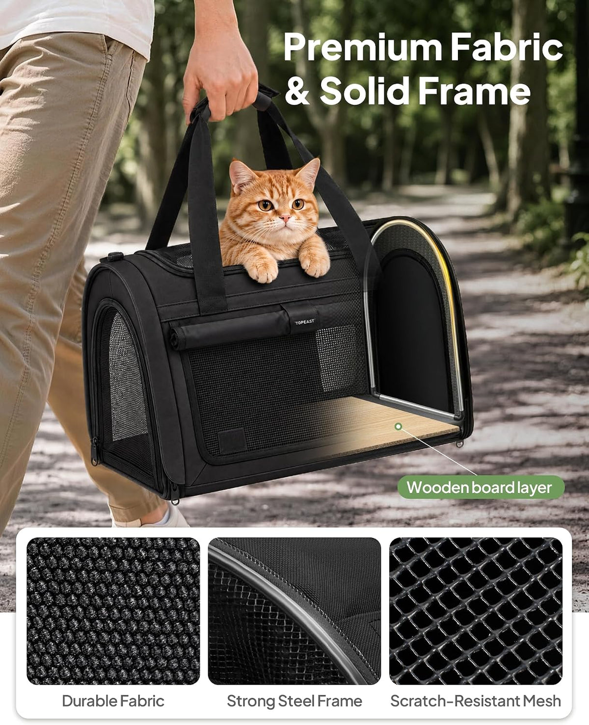 Backpackable Cat Carrier 17"x11"x11", Soft-Sided Collapsible Pet Carrier