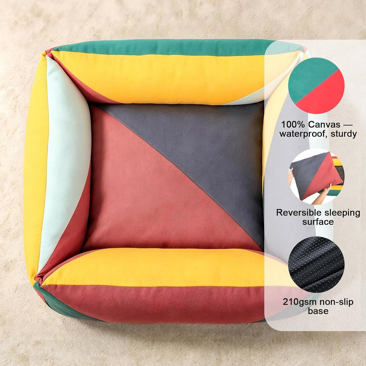 Cotton Canvas Dog Bed(290gsm Thick), 24"x20"x8" Washable Waterproof