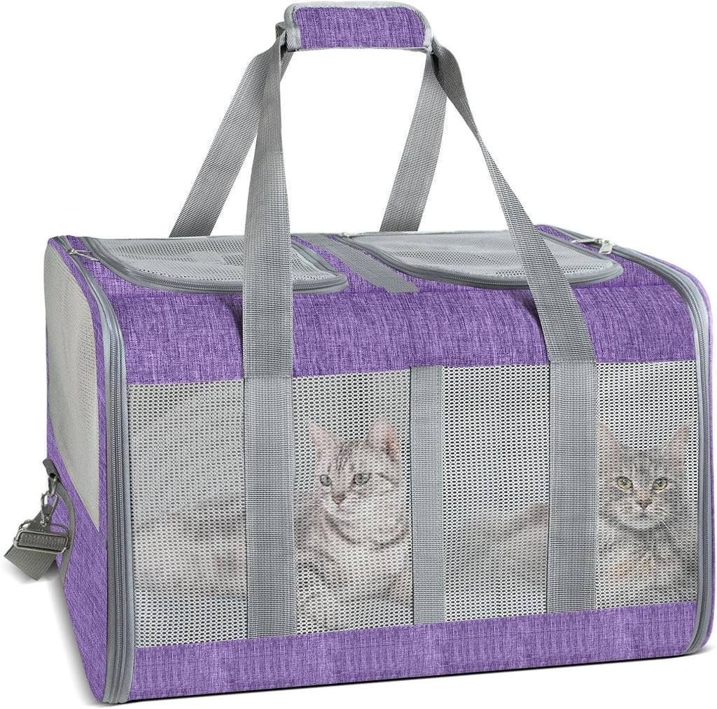 Soft-Sided Cat Carrier for 2 Cats, Gray, Breathable Mesh Design, Airline Approved Travel Bag for Small to Large Cats, Ex