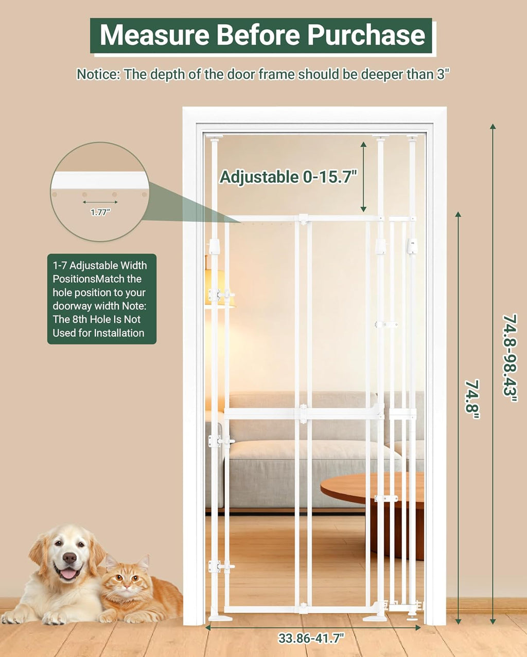 74.80-98.43" Extra Tall Cat Gate for Doorway 20.8-38" Clear Gate
