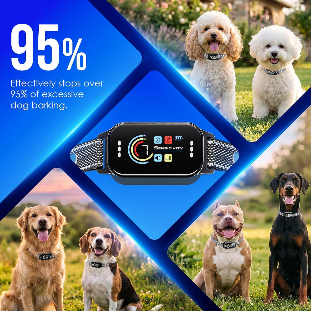 Dog Bark Collar 2 Pack, Auto Anti Barking Collar for Large Medium Small Dogs 11-120lbs, 7 Sensitivity Levels, 5 Safe Tra