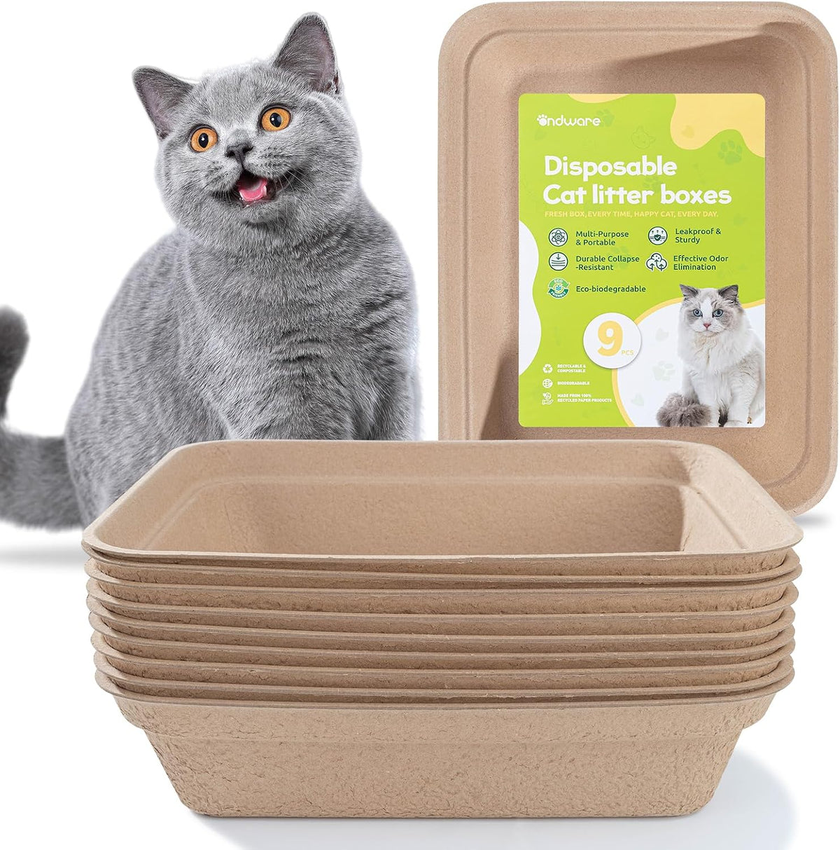 Disposable Cat Litter Box(9-Pack), Large Litter Boxs for Travel Home Use
