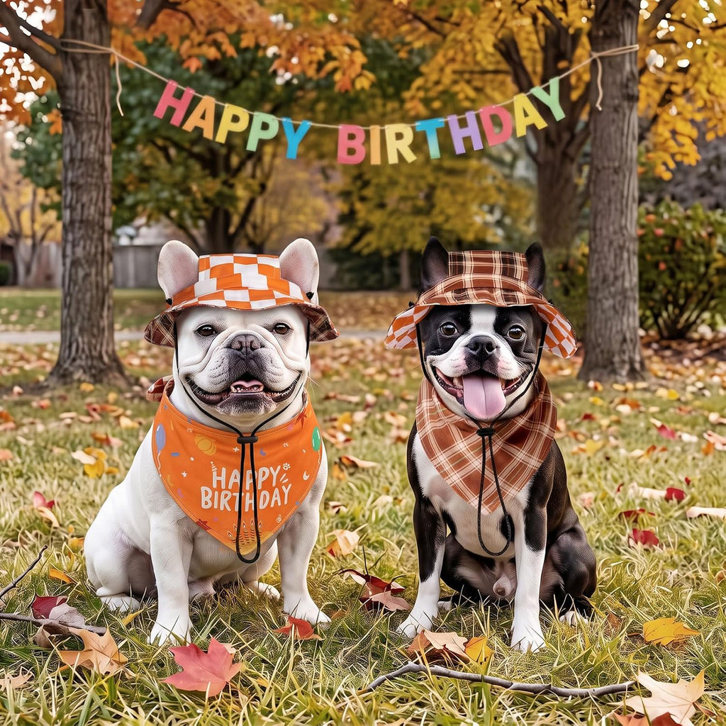 Fall Dog Bucket Hat with Ear Holes, Dog Birthday Bandana & Hat Gift Set
