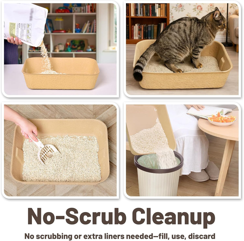 4 Pack Disposable Cat Litter Boxes, Leak-Proof Cardboard Kitty Litter Trays