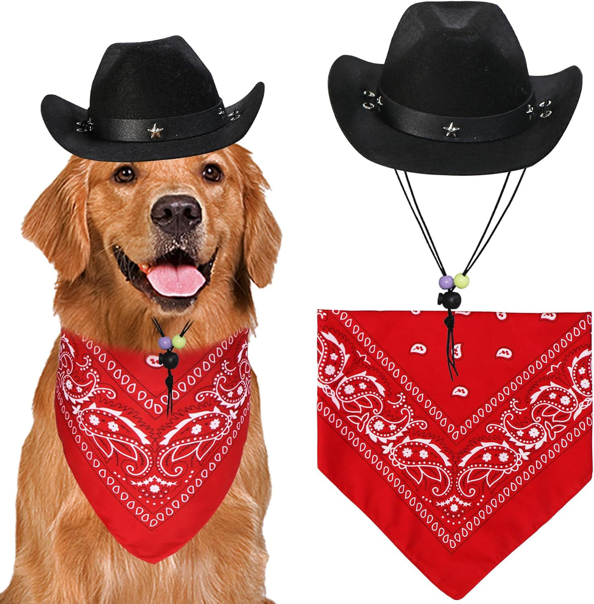 Goyoswa Halloween Dog Costume - Cowboy Hat & Bandana, Brown & Red, Large