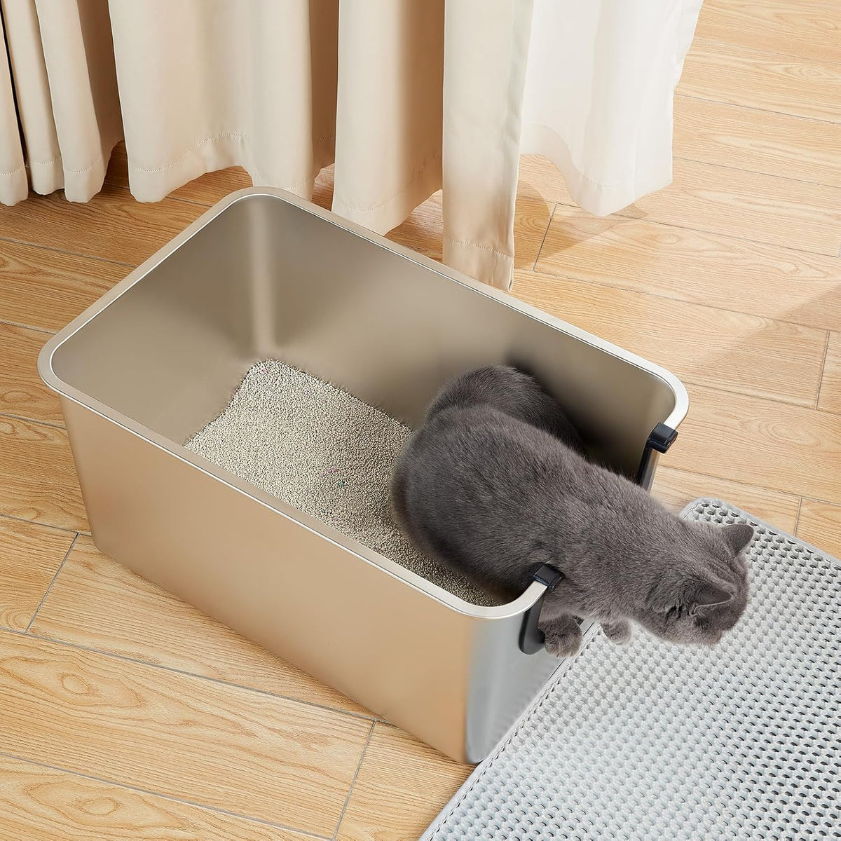 Yangbaga Extra Large Stainless Steel Cat Litter Box with High Sides