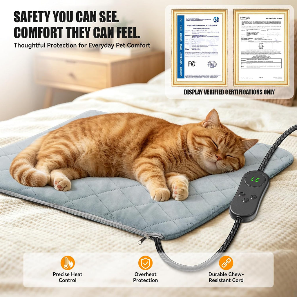 Heated Cat Bed for Pet/Cats/Dogs, Cat Heating Pad Indoor (18" X 18")