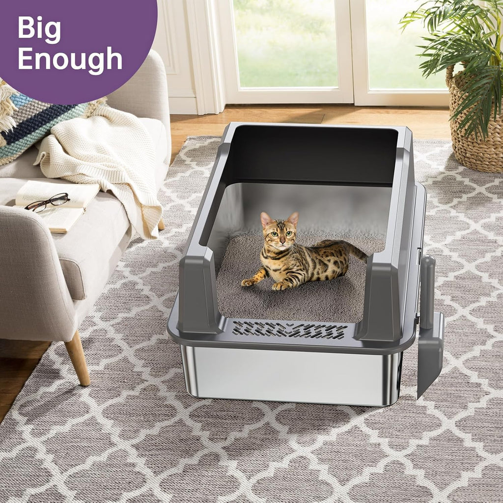 Stainless Steel Cat Litter Box with Lid, 26 x 18 x 12 in
