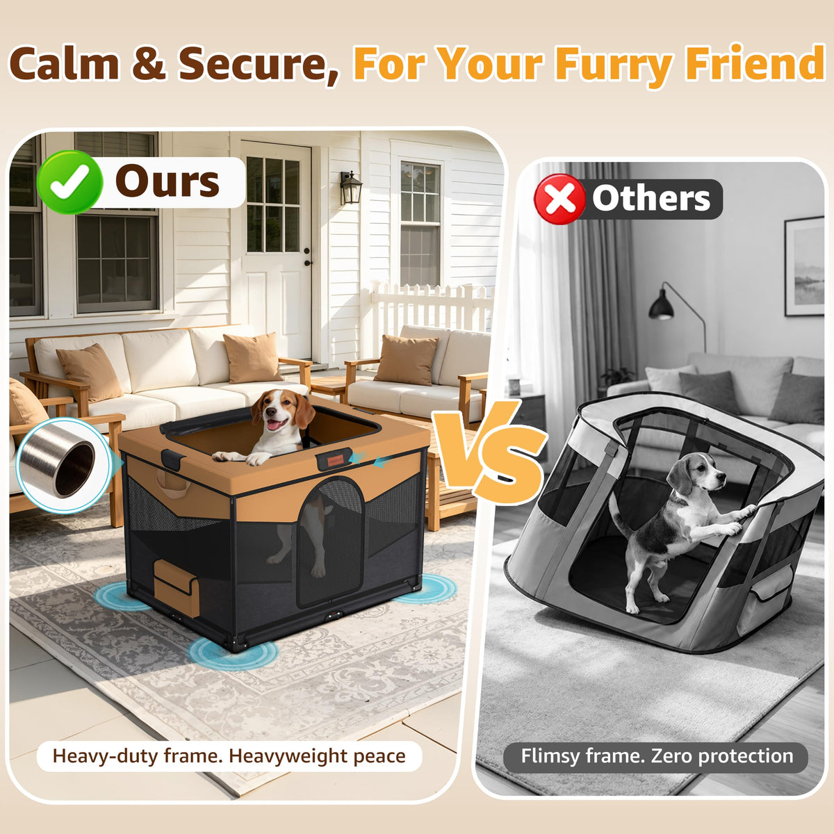 LOOBANI Dog Playpen for Small Dogs, 32"x24"x22", Foldable & Portable, Brown